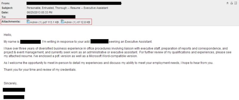 Sample Email To Send Resume For Job 0505